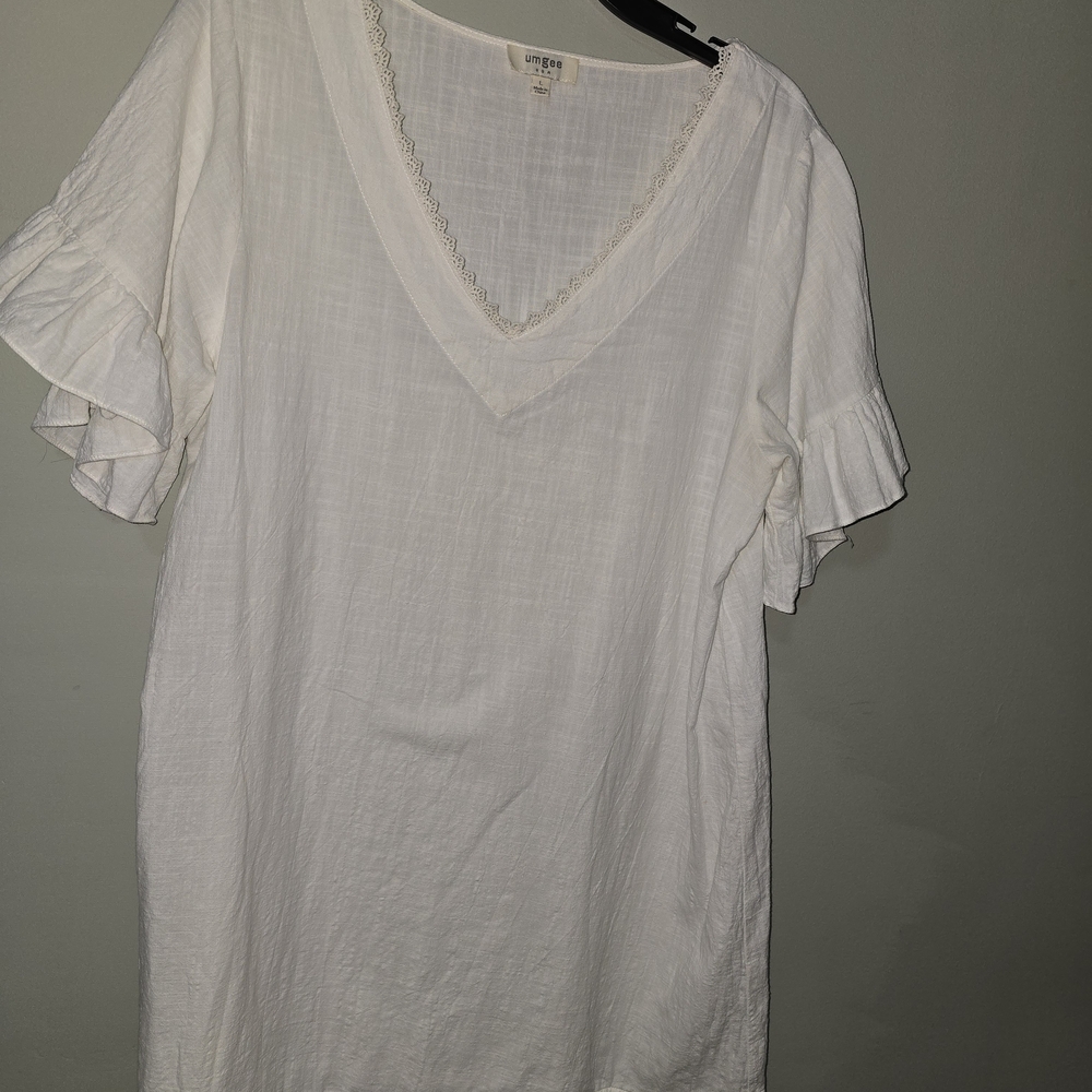 Umgee White Ruffle Sleeve Dress
